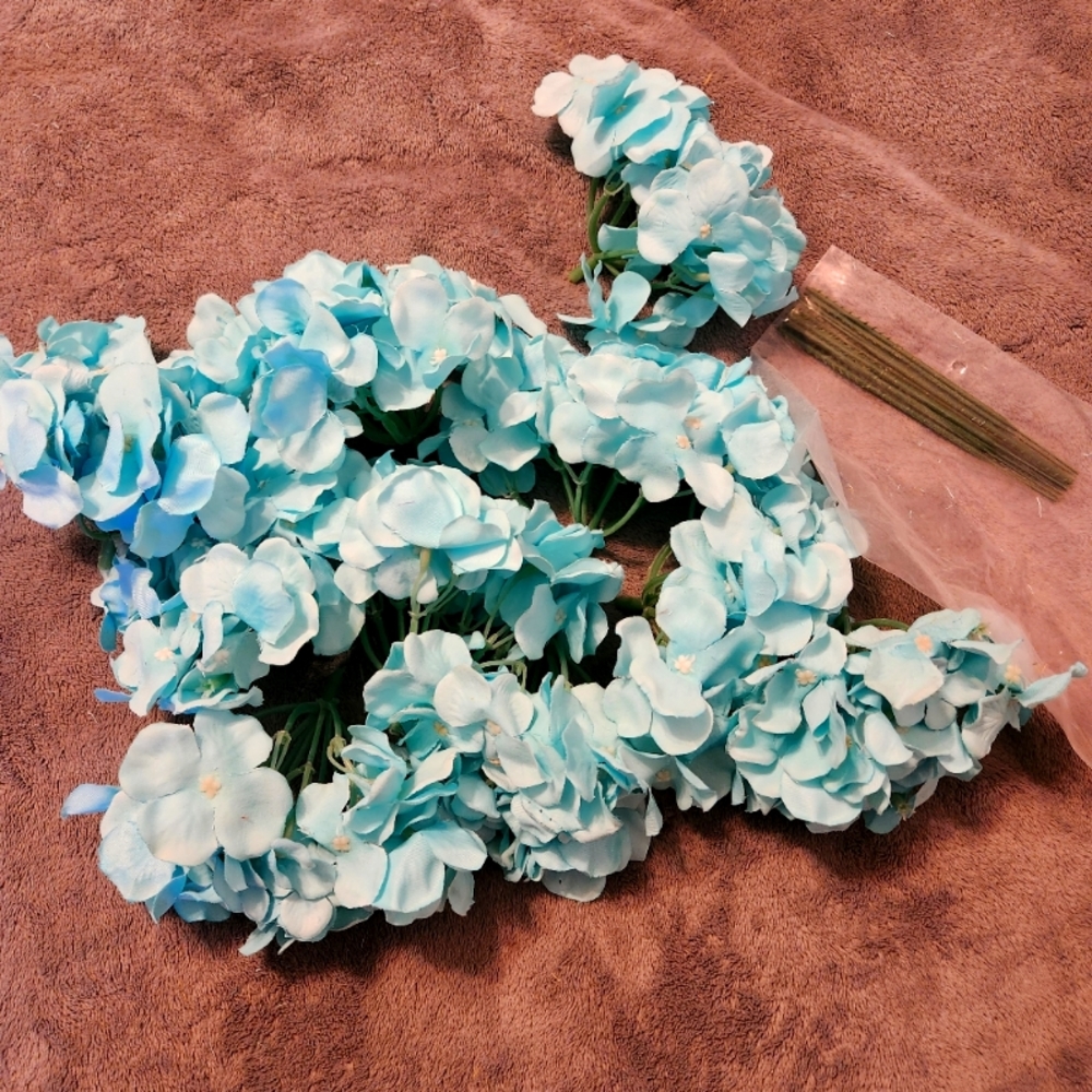 Light blue artificial hydrangea flowers, 10 pieces